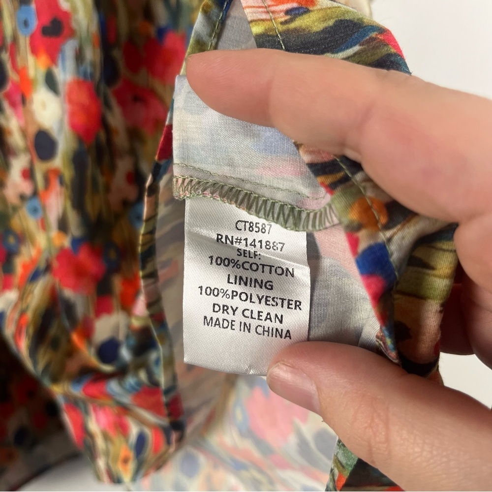 TCEC GREEN FLORAL SMOCK TOP puff sleeve cotton size medium - Picture 4 of 7